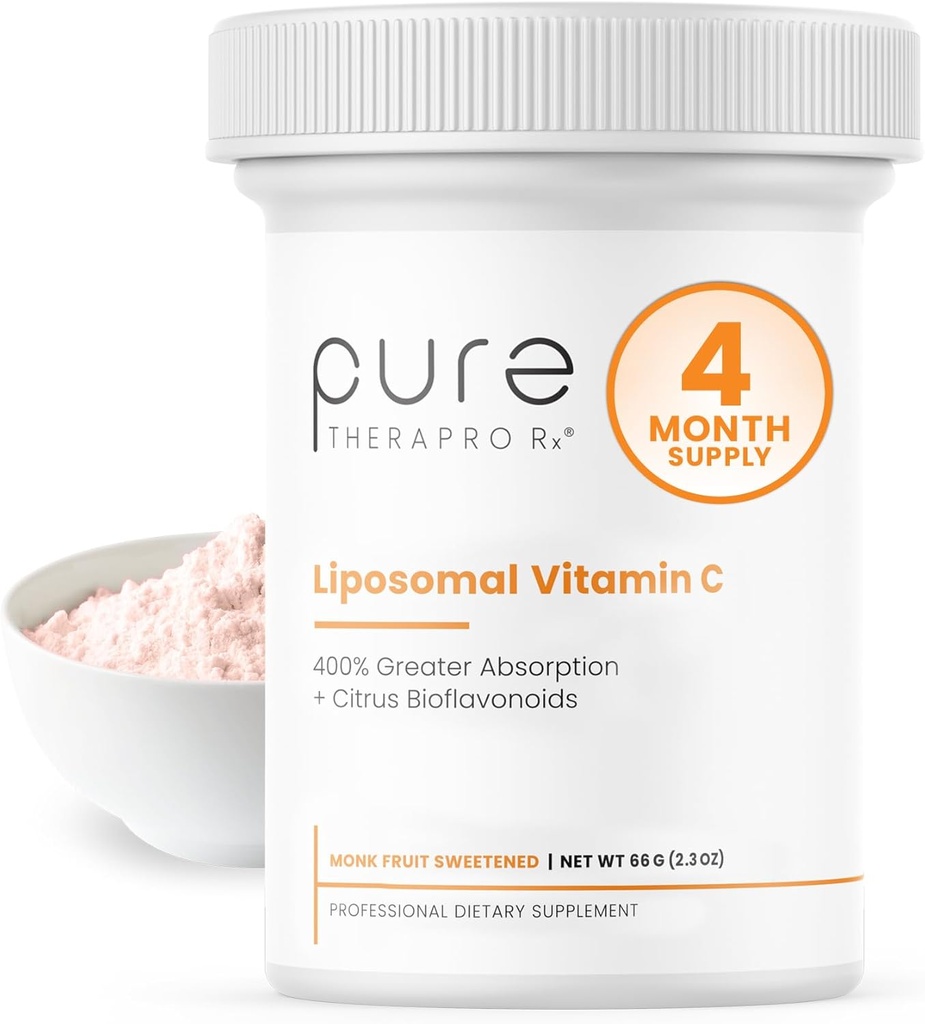 Pure Therapro Rx Liposomal Vitamine C Powder, Gepatenteerd PureWay Vegan Vitamin C Supplement, Ondersteunt gezonde veroudering, Immuunfunctie & Collageen Formation, Non-GMO, Made in The USA (66g,120 Servings)