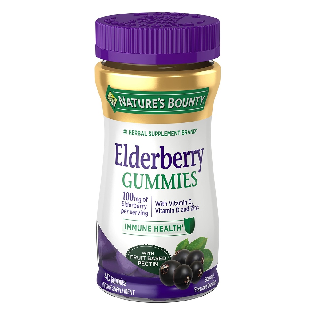 Nature's Bounty Vlierbes Gummies, Immune Support, Bevat vitamine A, C, D, E en zink, 40 Gummies