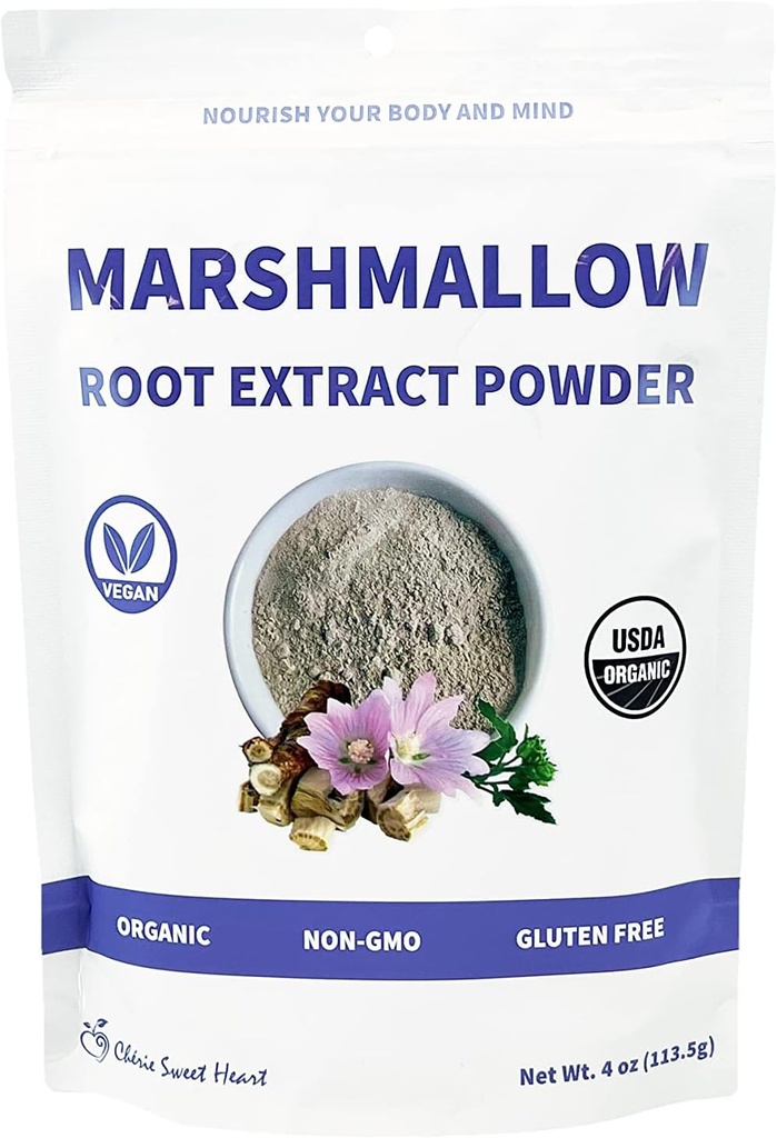 Chérie Sweet Heart USDA Bio Marshmallow Root Powder, Sans remplissage, Traditionnel utilisé, Sans OGM, Vegan Friendly, 4 Onces