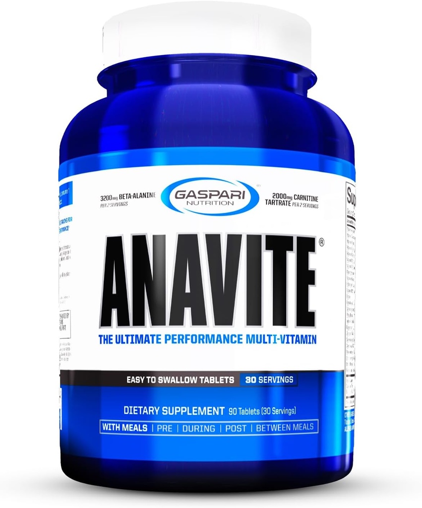 Gaspari Nutrition Anavite, Sport Multi-Vitamin met Aminozuren, Beta-Alanine en L-Carnitine, verbeterde prestaties en herstel (Nieuwe kleinere grootte, 30 porties)