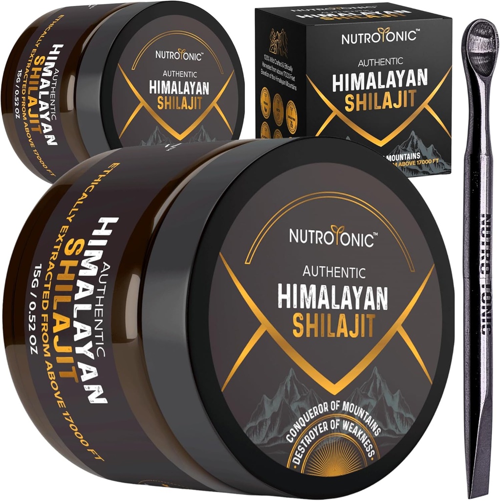 NutroTonic® Authentic Himalaya Shilajit Resin for Men & Women - Gold Grade 86% Fulvic Acid - Wild Crafted +17000 FT 