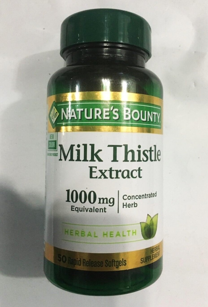Nature's Bounty Milk Thistle 1000mg, Herbal Health Supplement, Dagelijkse Supplement, Glutenvrij, Snelle Release Softgels, 50 Ct