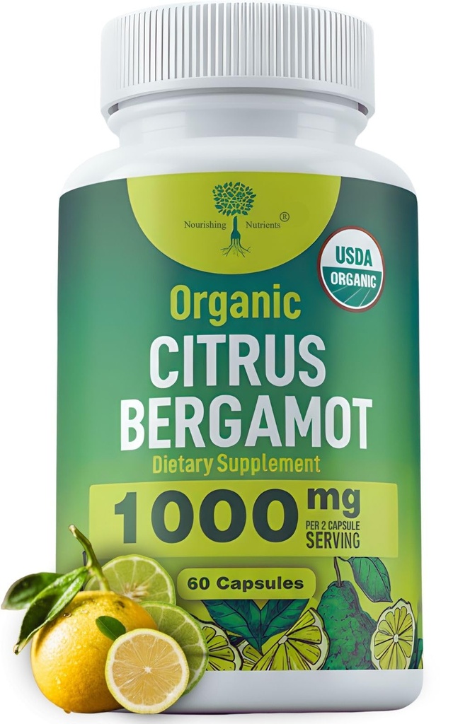 Biologische Citrus Bergamot Supplement - Alleen USDA, Cardioloog Geformuleerd met 200+ Wetenschappelijke Studies -1000mg - Gepatenteerd Extract, Hart, Cholesterol, & Lipiden - Italiaanse Bergamot Hoge Polyfenolen 60caps