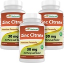 Best Naturals Zink 30mg Supplementen (als Zink Citroen) - zink Vitaminen voor Volwassenen Immuun Ondersteuning - 120 tabletten (Pack of 3)