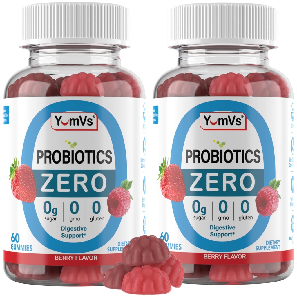 YUM-V'S - Gummies probiotiques de sucre zéro pour la santé digestive - Probiotiques sans sucre pour les femmes, les hommes et les enfants - Gummies probiotiques de santé pour les adultes et les enfants (60 comte (paquet de 2))