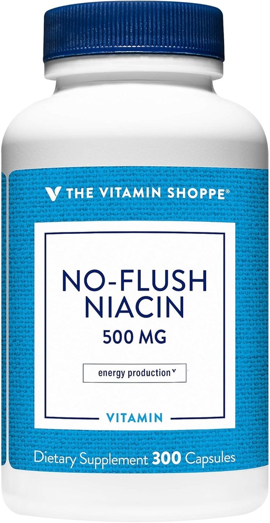De Vitamine Shoppe No Flush Niacin 500MG, Ondersteunt Cholesterol niveaus al binnen het normale bereik, Ondersteunt Metabolisme en energieproductie, eenmaal daags (300 capsules)