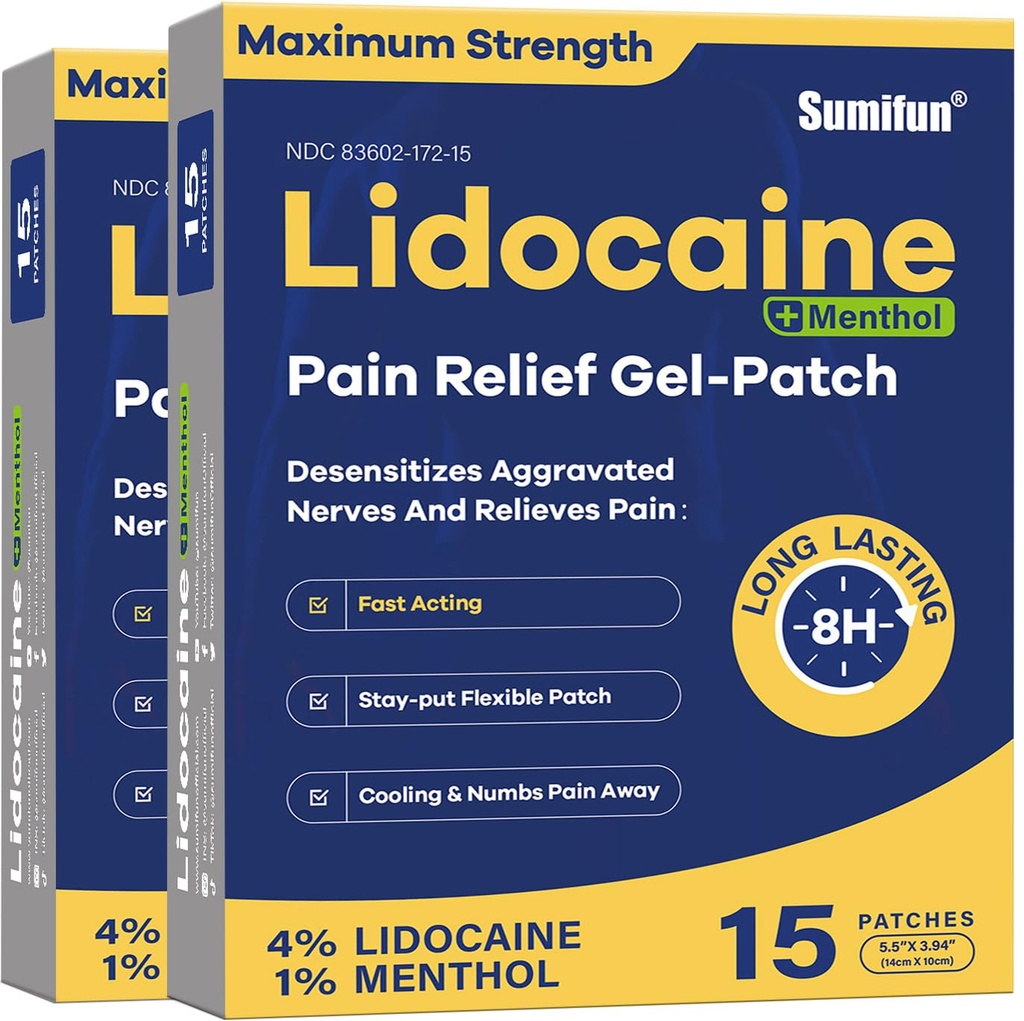 Sumifun 4% Lidocaïne Patches Plus 1% Menthol - 30 Telt Maximale sterkte OTC pijn Relief Patches voor Terug Ache Stiff nek gewrichtspijn Spierpijn Topische Analgetisch