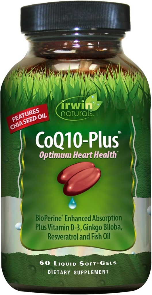 Irwin Naturals CoQ10-Plus Santé cardiaque optimale, Absorption accrue avec l'huile de graines de chia, 60 liquides doux-gels