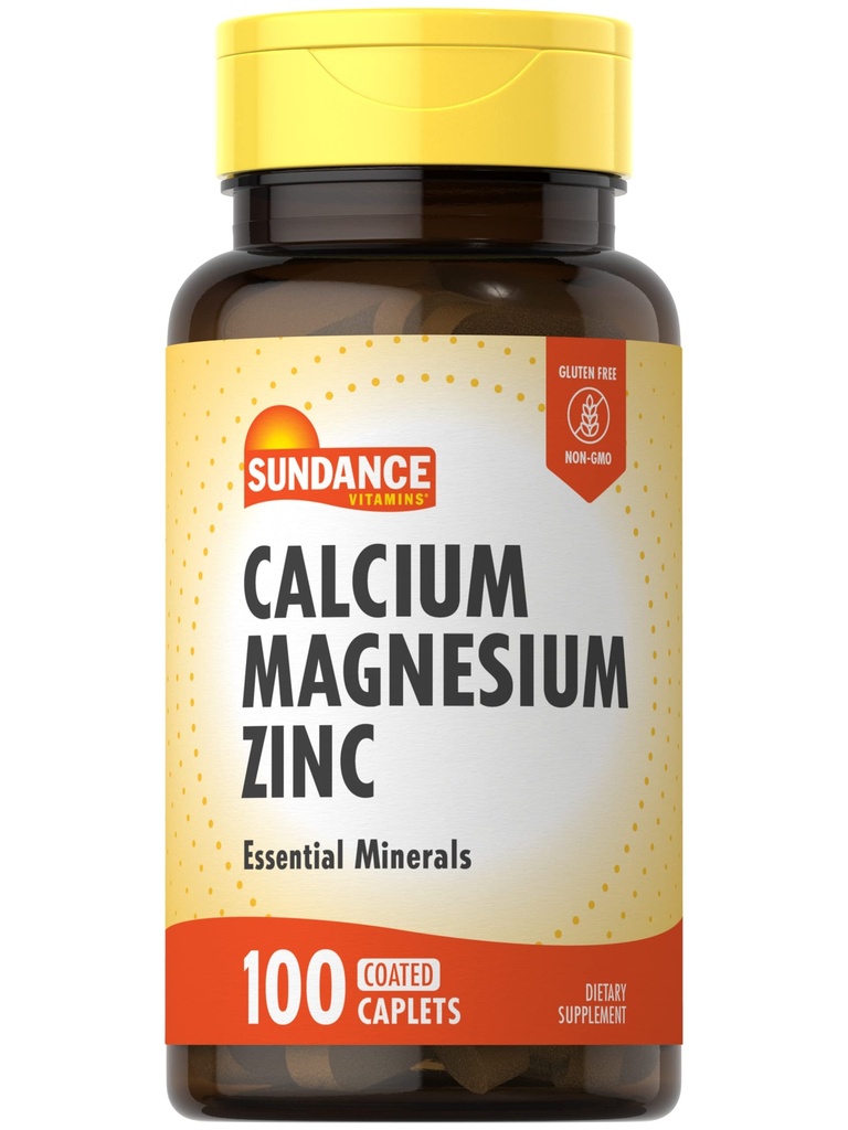 Sundance Calcium Magnesium Zinc | 100 Caplets | Essential Mineral Supplement | Vegetarian, Non-GMO, and Gluten Free Formula