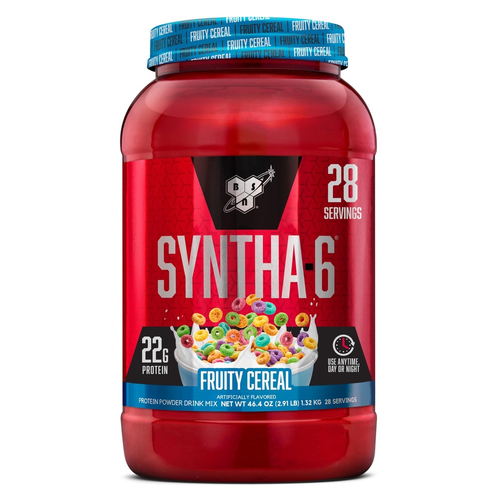 BSN SYNTHA-6 Premium Proteïnepoeder met 6g vezels, Wei Proteïne, Micellar Caseïne, Melk Proteïne Isolaat Blend, 5g Vet, Fruitig Graan, 28 Servers (Verpakking mei Vary)
