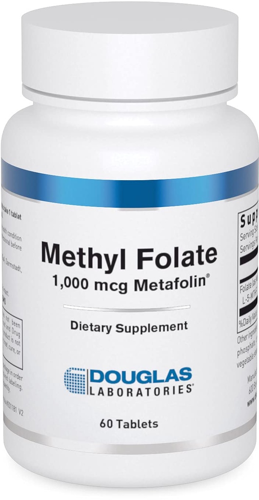 Douglas Laboratories Methylfolaat L-5-MTHF - 1.000 mcg Metafolin - Vitamine B Folate - Ondersteunt homocysteïne Metabolisme en foetale ontwikkeling* - Non-GMO - 60 tabletten