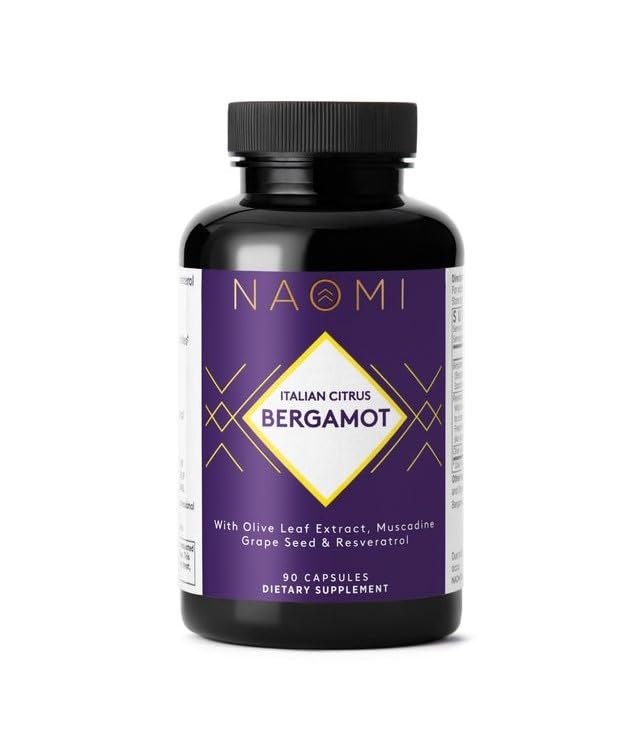 NAOMI Italiaanse Citrus Bergamot 500mg + Resveratrol, Award-Winning Cardioloog Dvlpd, Ondersteunt Normale Cholesterol en gezonde Cellulaire Functie, 7 Zeer belangrijke Polyfenolen, Resveratrol & Olive Leaf, 90-Day Supply