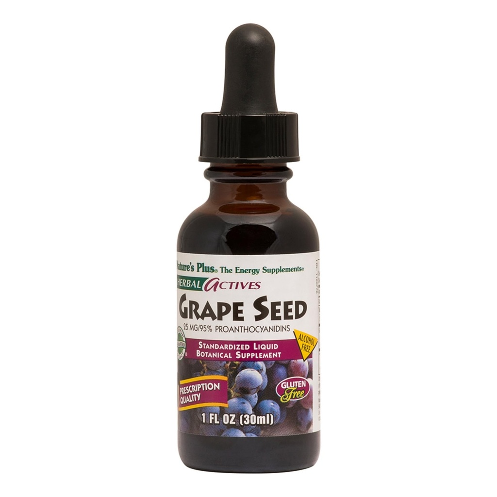 Natures Plus Herbal Actives Graines de raisin 25 mg Suspension liquide - gouttes de végétalien, 1 fl oz - Végétarien, sans gluten - 30 portions