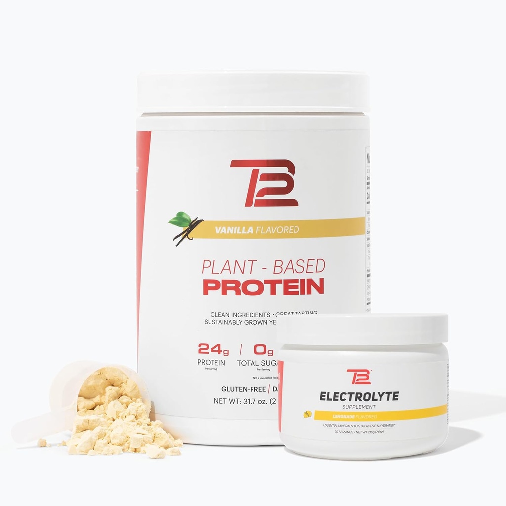 TB12 Ensemble de résistance et d'hydratation à base de plantes (poudre de protéines de vanille et électrolytes de limonade), soutien de la récupération et de l'hydratation musculaires, sans lait, sans OGM, sans soja