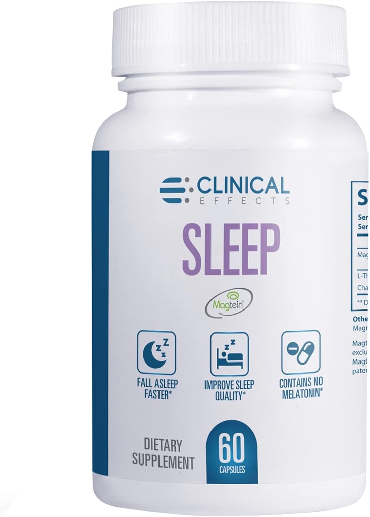 Klinische effecten Slaap - Magnesium Supplement met Magtein - 60 capsules - Magnesium L-Threonate, L-Theanine en kamille - voor ontspanning en natuurlijke rust - Geen Melatonine Slaapondersteuning - USA Made