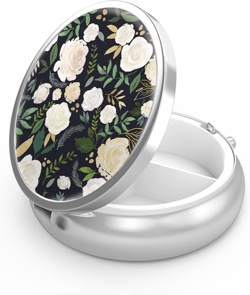 Pill Box 3 Compartiment kleine pil geval, Portable voor Pocket of Purse pil Organizer pil container houder om vitamines, medicijnen, visolie en supplementen(Elegante bloemen)