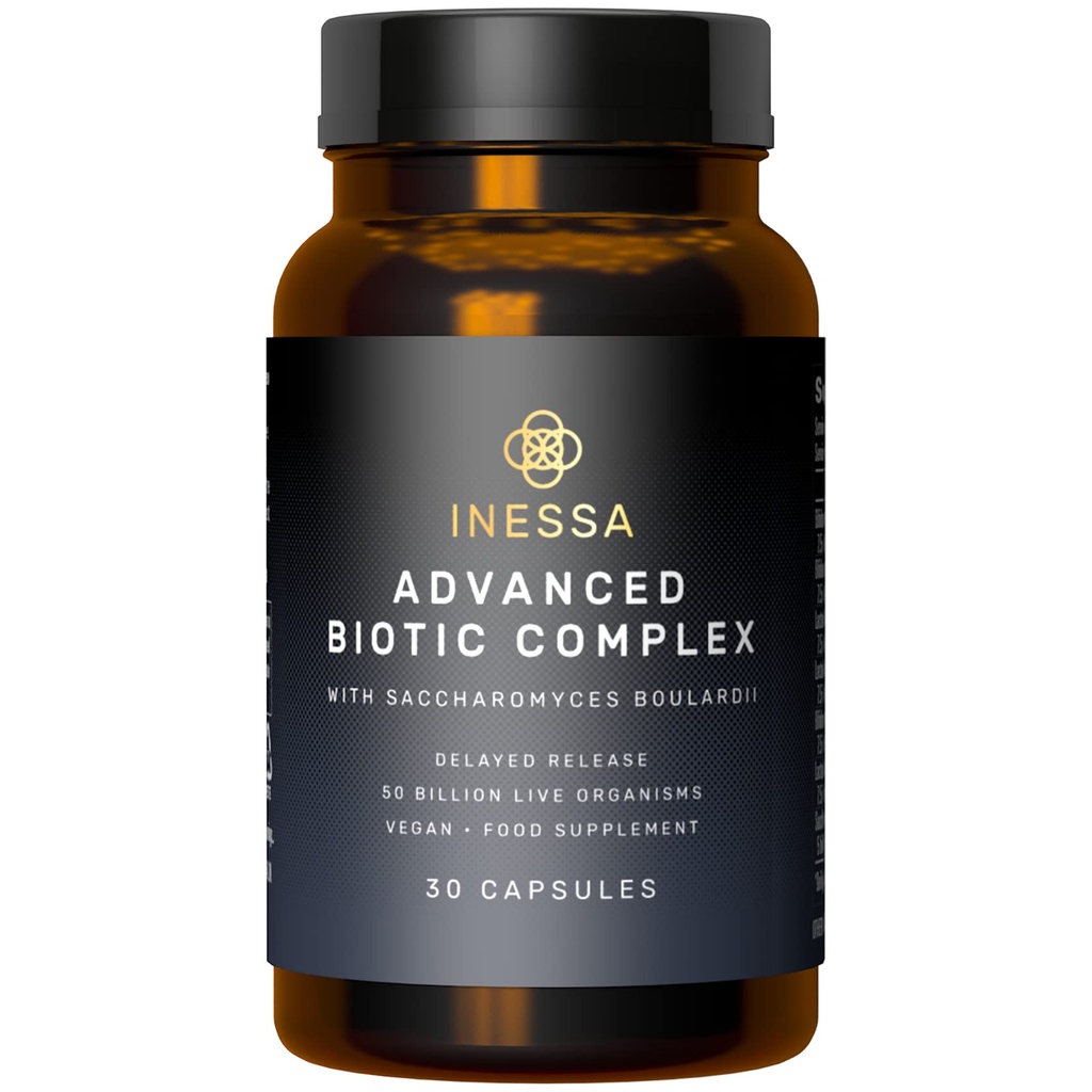 Inessa Advanced Biotic Complex - 50 Miljard CFU Probiotica voor vrouwen Digestief, Gut Health met vertraagde afgifte - 7 Strain Dairy Soy Gluten Free Probiotic Supplement - 30 Vegan Capsules for Men & Wome