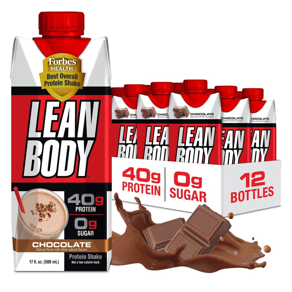Lean Body Ready-to-Drink Chocolate Proteine Shake, 40g Proteïne, Wei Blend, 0 Suiker, Glutenvrij, 22 Vitaminen en Mineralen, LABRADA, 17 Fl Oz (pakket van 12)