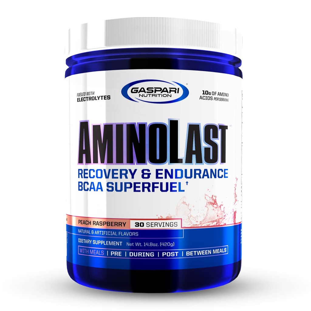 Gaspari Nutrition: AminoLast, Muscle Recovery and Endurance BCAA Fuel, verbetert herstel & Replenishes Electrolytes, 30 Servings (Peach Raspberry)