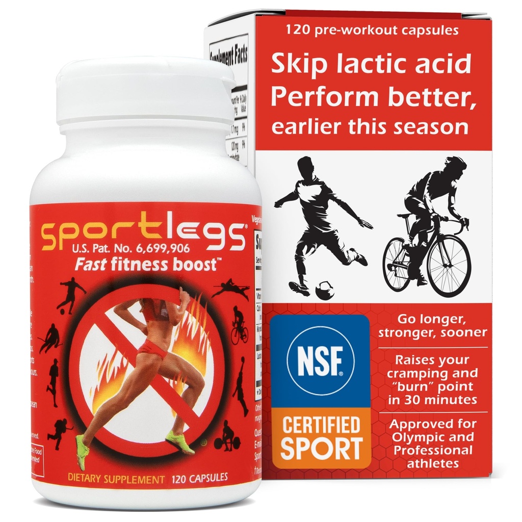 SPORTLEGS Fast Fitness Boost Pre-workout voor mannen en vrouwen, Lactic Acid Supplement, Sports Endurance Fuel, Endurance Supplements voor Runners - NSF gecertificeerd voor Sport, 120-Capsule Fles, Pack van 1
