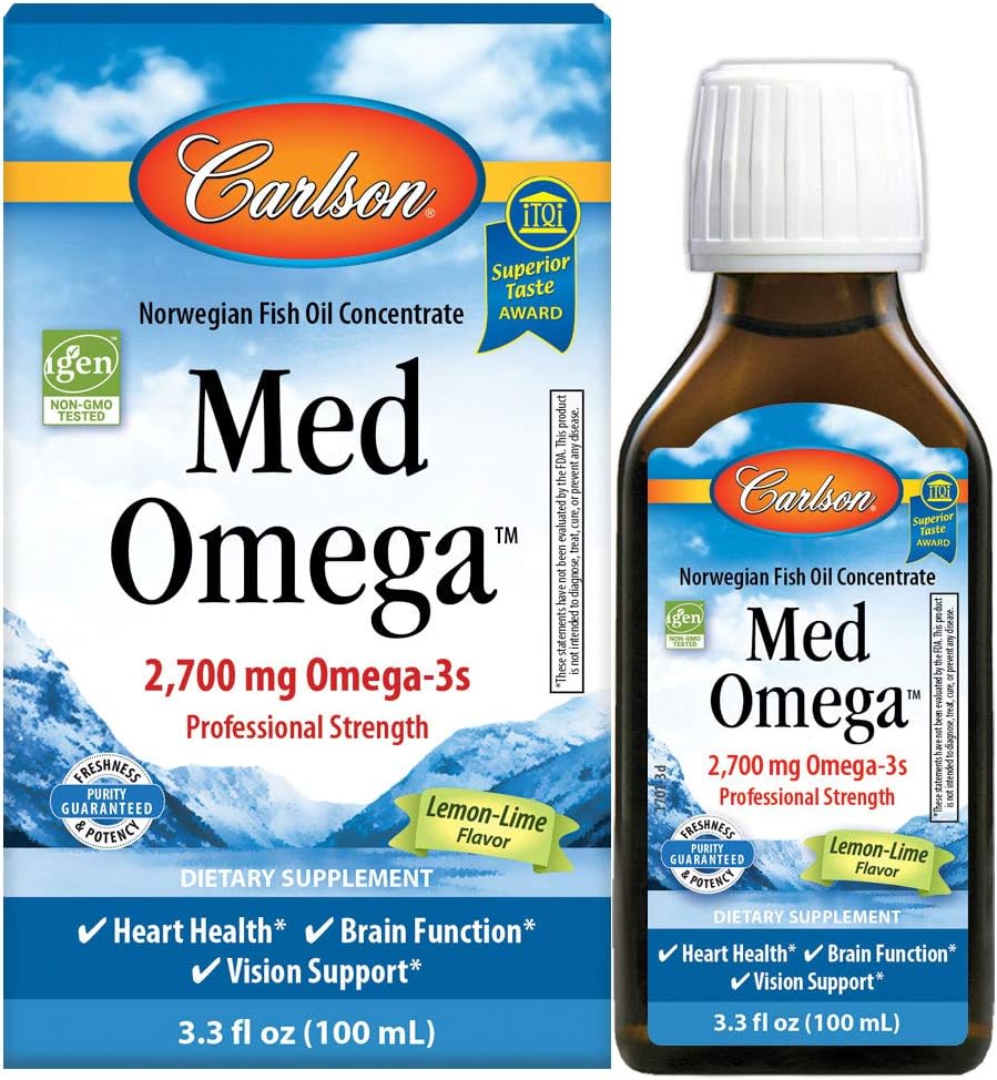 Carlson - Med Omega, 2700 mg Omega-3s Professional Strength, Heart, Brain & Vision Support, Wild Caught & Sustainablely Sourced, Lemon-Lime, 100 ml