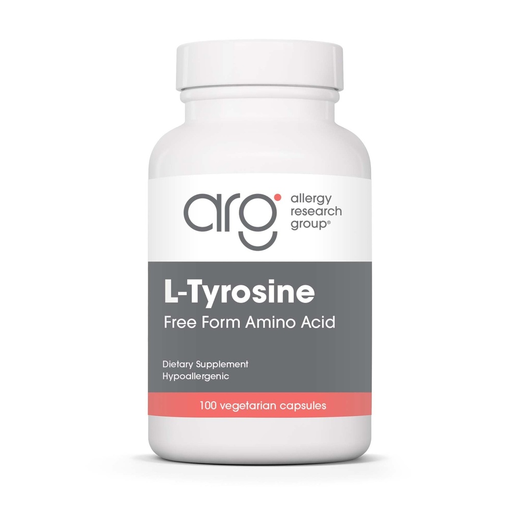 Allergie Onderzoeksgroep L-tyrosine - Hersenondersteuning, Hormone Precursor, Vrije vorm Aminozuur, 500 mg Supplement, Schildklier Ondersteuning Capsules - 100 Tellen