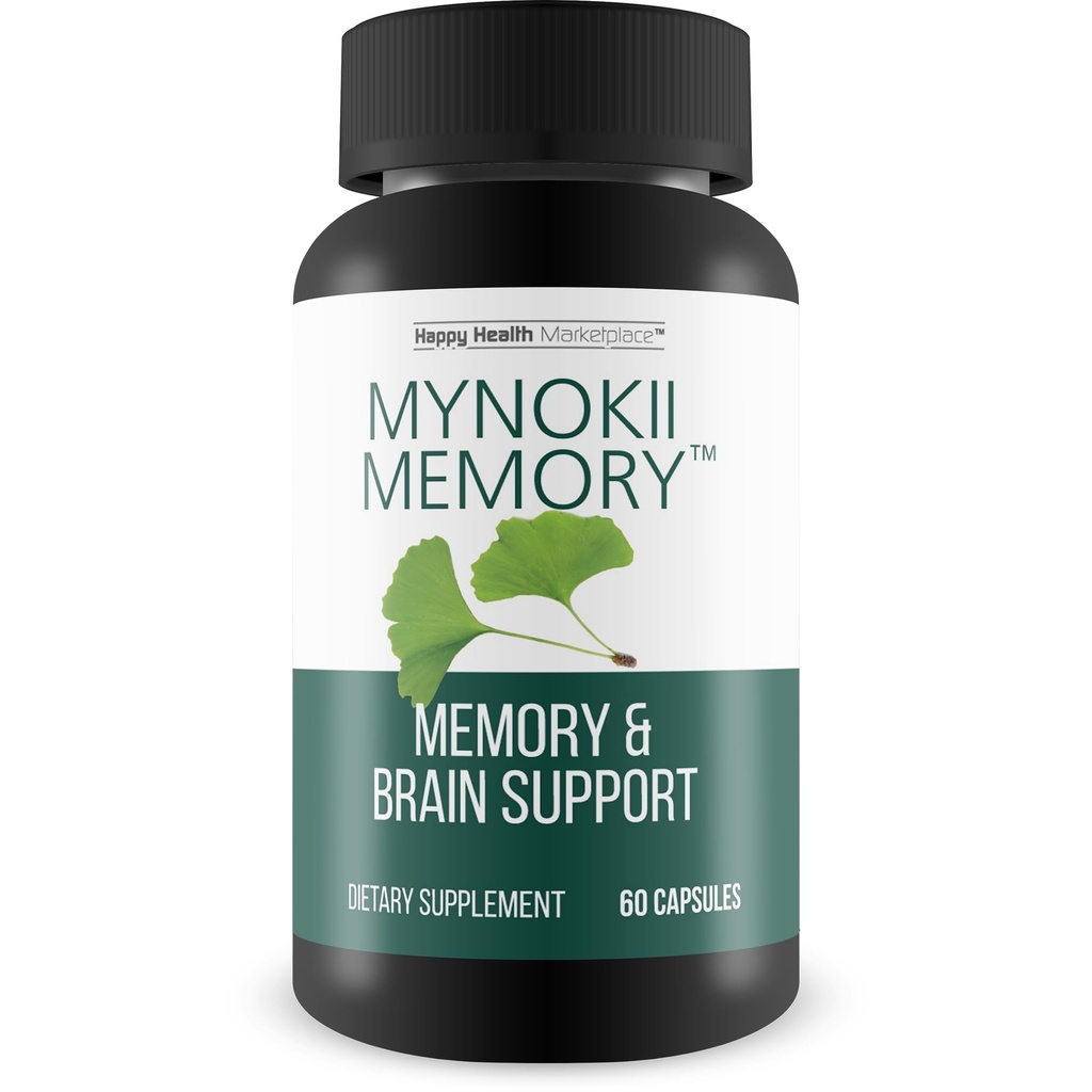 Mémoire Mynokii - Supplément Cerveau Nootropique - Mémoire et Soutien Cerveau avec Ginkgo Biloba & DMAE - Mémoire d'aide, Focus, Clarté, Productivité - Promouvoir une pensée et une concentration claires - Suppléments Mémoire