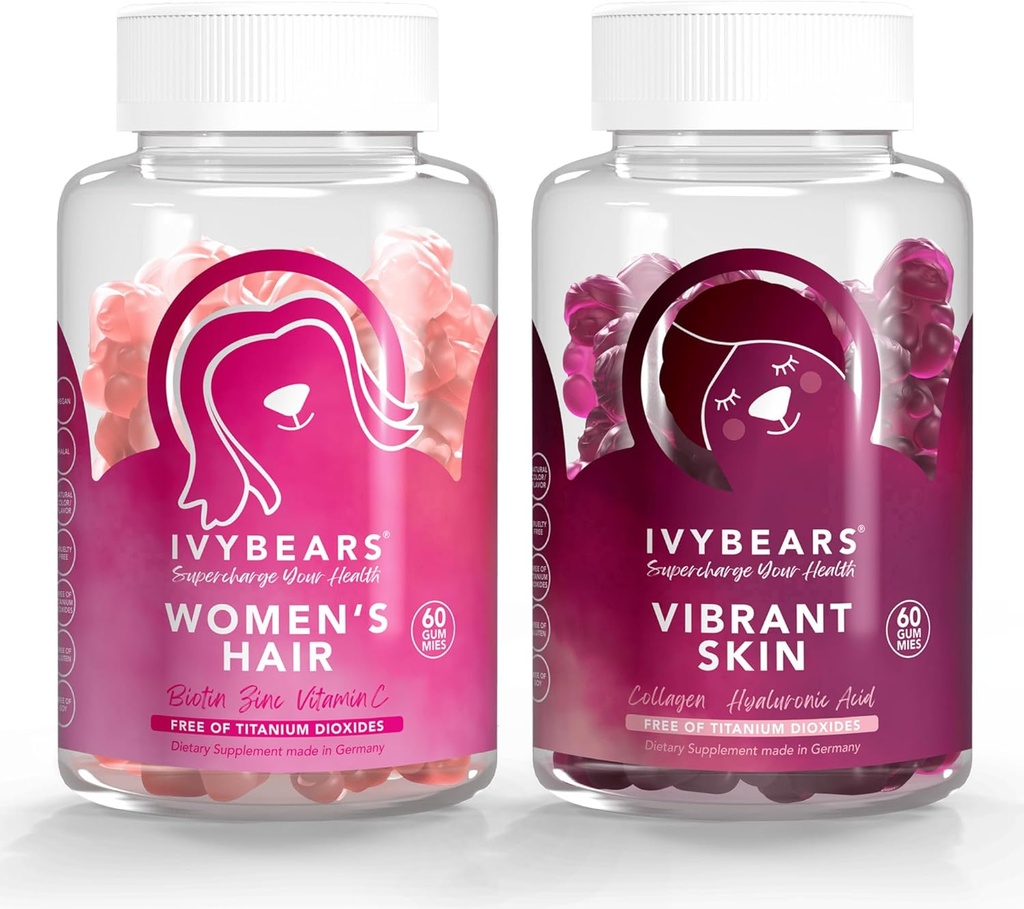 IvyBears® Vrouwen Haar- en huidbundels Haargroei Gummies with Biotin & Collageen + Vibrant Skin Gummies with Hyaluronic Acid & VERISOL 