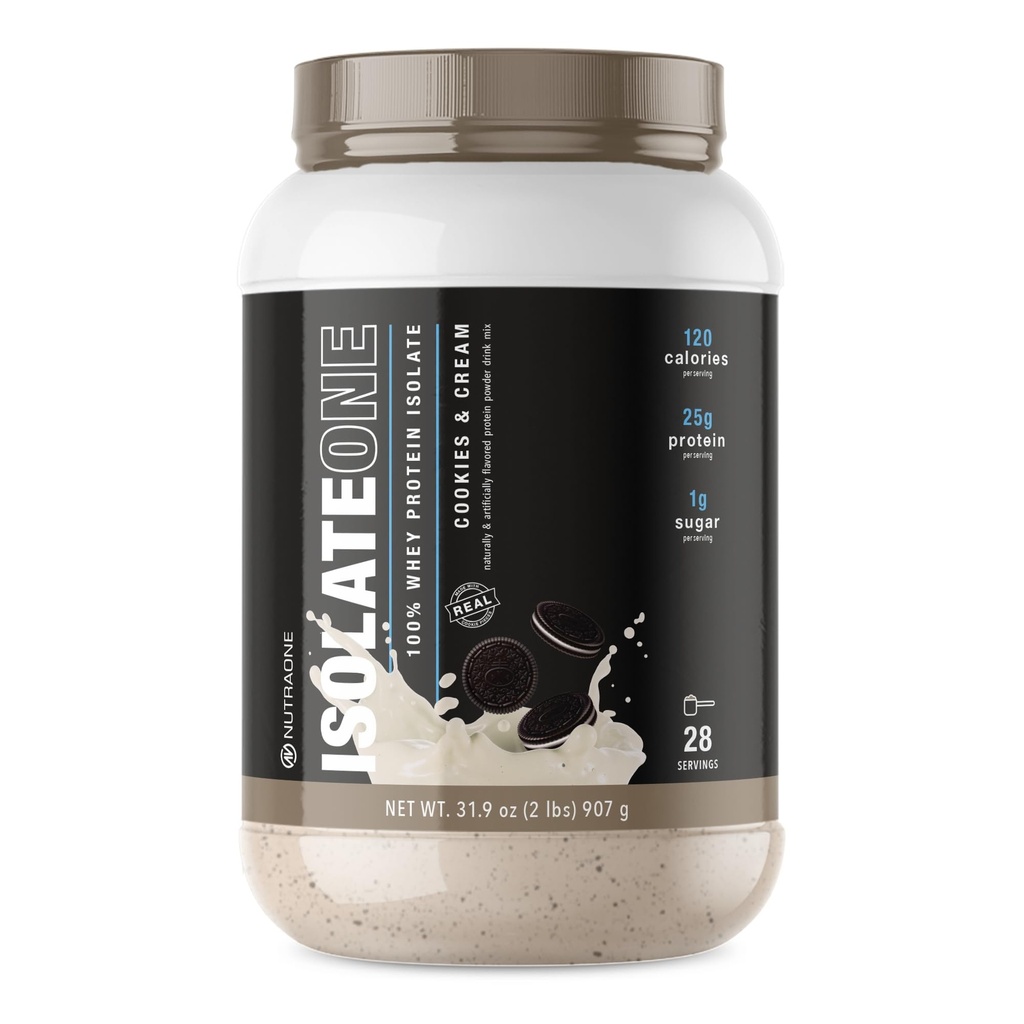 NutraOne IsolateOne Whey Isolate Protéine Poudre 100% Pure Whey Isolate (Cookies et crème - 28 portions)