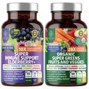 N1N Premium Biologische Super Fruit & Veggies + Immune Support [38 Krachtige Ingrediënten], Natural Super Greens Supplement met Alfalfa, Vitaminen & Minerals, Zink, Kurkuma en Probiotica, 120 Caps
