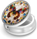 Pill Box-3 Compartiment petit étui de pilule pour la Purse & Pocket Mini Pill Holder Metal Travel Pill Container to Hold Suppléments Vitamines-Free BPA (Gemstone Butterfly)