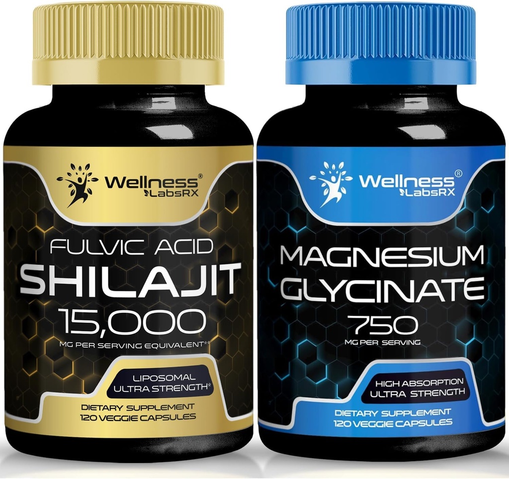 Magnesium Glycinate Capsules - 750mg - Magnesium Supplement Hoge Absorptie Supplement │Shilajit Pure Himalaya Organic Capsules with Naturally Ocuring Fulvic Acid