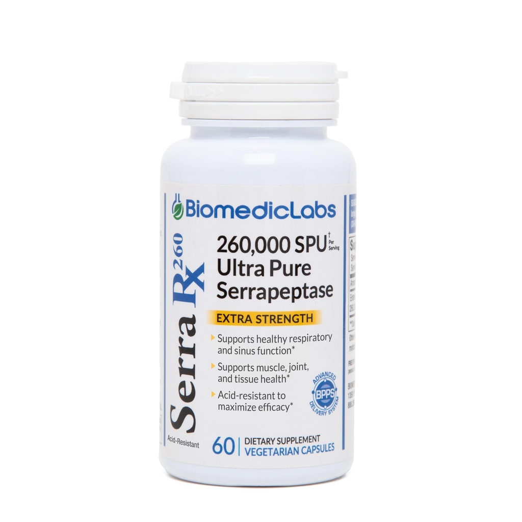 Serra-RX 260,000 SU Serrapeptase -Acid-Resistant Proteolytic Systemic Enzyme, Non-GMO, Gluten Free, Vegan, Supports Sinus, Immune & Lung Health, 60 Veg Capsules