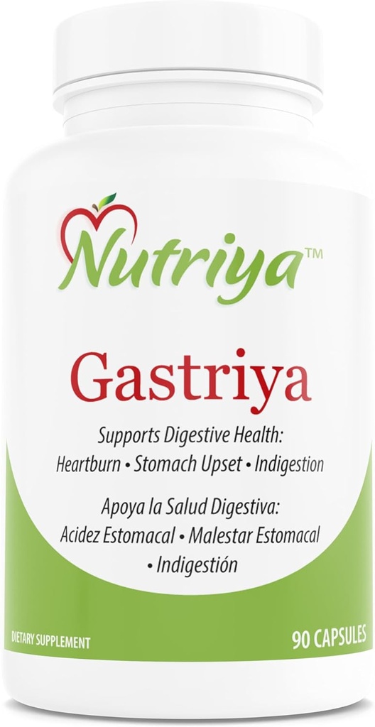 Nutriya Gastriya - Verlicht Acid Reflux en Heartburn Natuurlijk, Reguleert Gastric Acid en ondersteunt gezonde spijsvertering, 90 Tellen (pakket van 1)