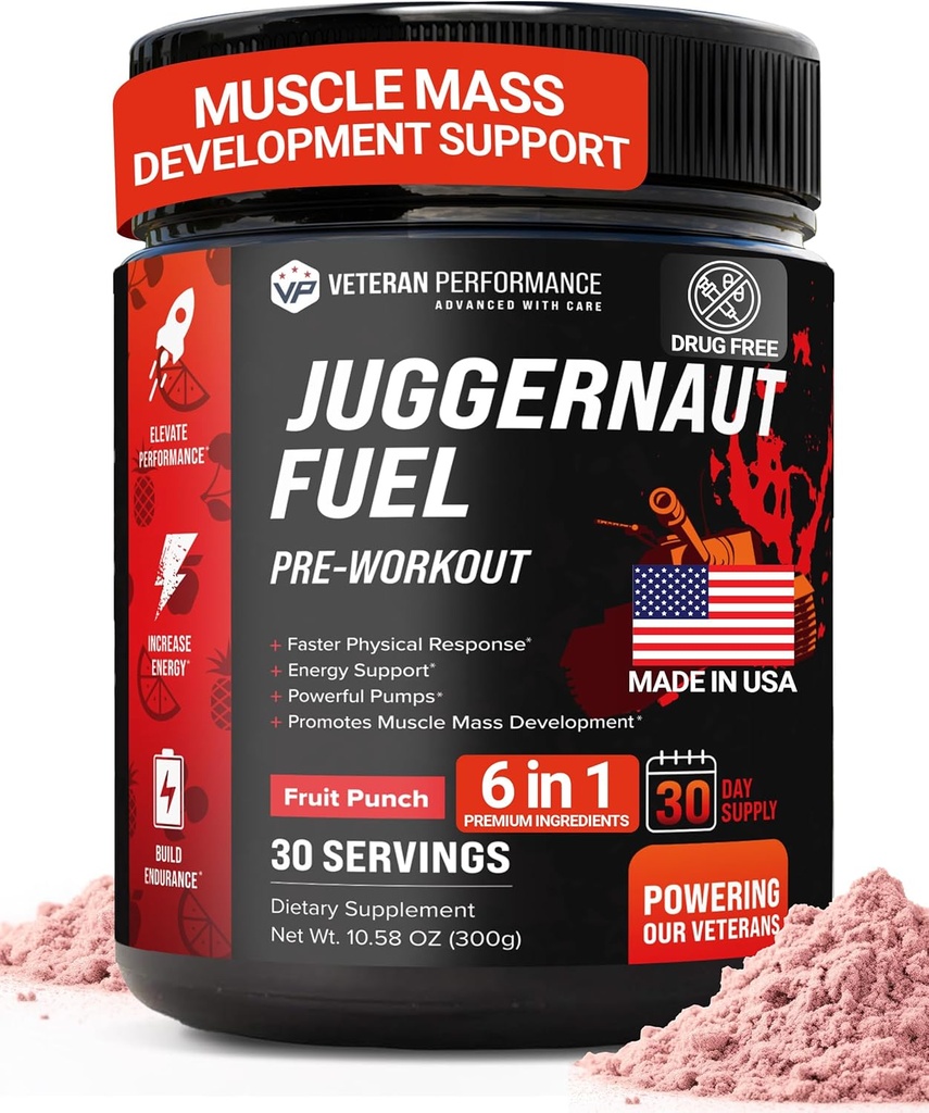 Juggernaut Fuel Preworkout. 30 porties. Suikervrij, zonder kunstmatige zoetstoffen, Creatine-vrije formule met Beta-Alanine voor energie en hydratatie. Gemaakt in Amerika.