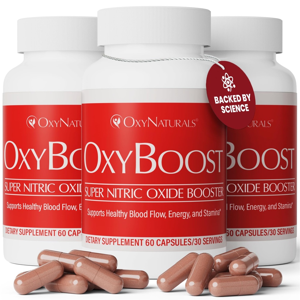 OxyBoost Nitric Oxide Supplement voor mannen en vrouwen - Ondersteunt Circulatie, Hartgezondheid, Energie, Geestelijke Helderheid en Bloedstroom - Natuurlijke Formule met Vinitrox - 180 Capsules (pakket van 3)