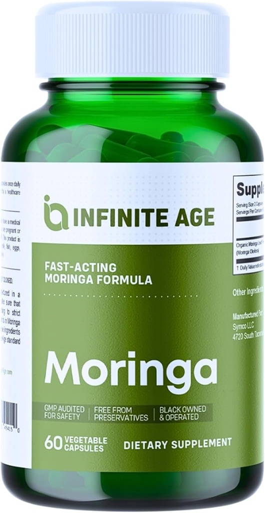 INFINITE AGE 1000mg Organic Moringa Leaf Powder Capsules, 60 Tel - Made in The USA, Vegan, Glutenvrij, All-Natural - Antioxidanten, Lever en Nier Ondersteuning Supplement