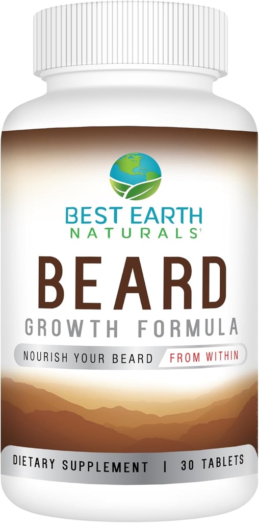 Beste Aarde Natuurlijke Baard Groei Formule voor Mannen Vitaminen, Nutriënten, Biotine, Zag Palmetto, en PABA voor Gezichtsgroei 30 Tel.