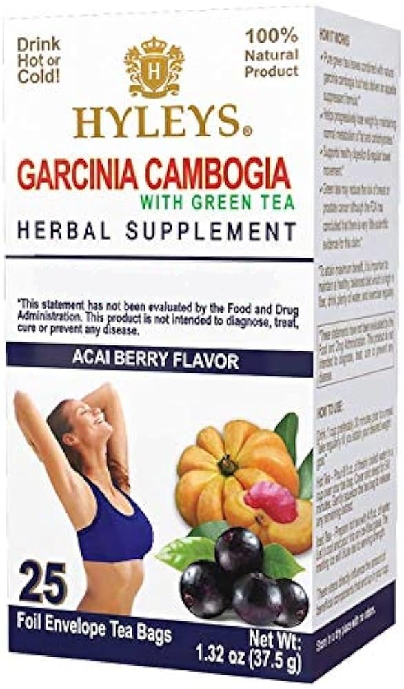 HYLEYS Thé Garcinia Cambogia Thé vert avec baie d'açai - 25 sachets à thé (12 Pack - 300 sachets à thé Total)