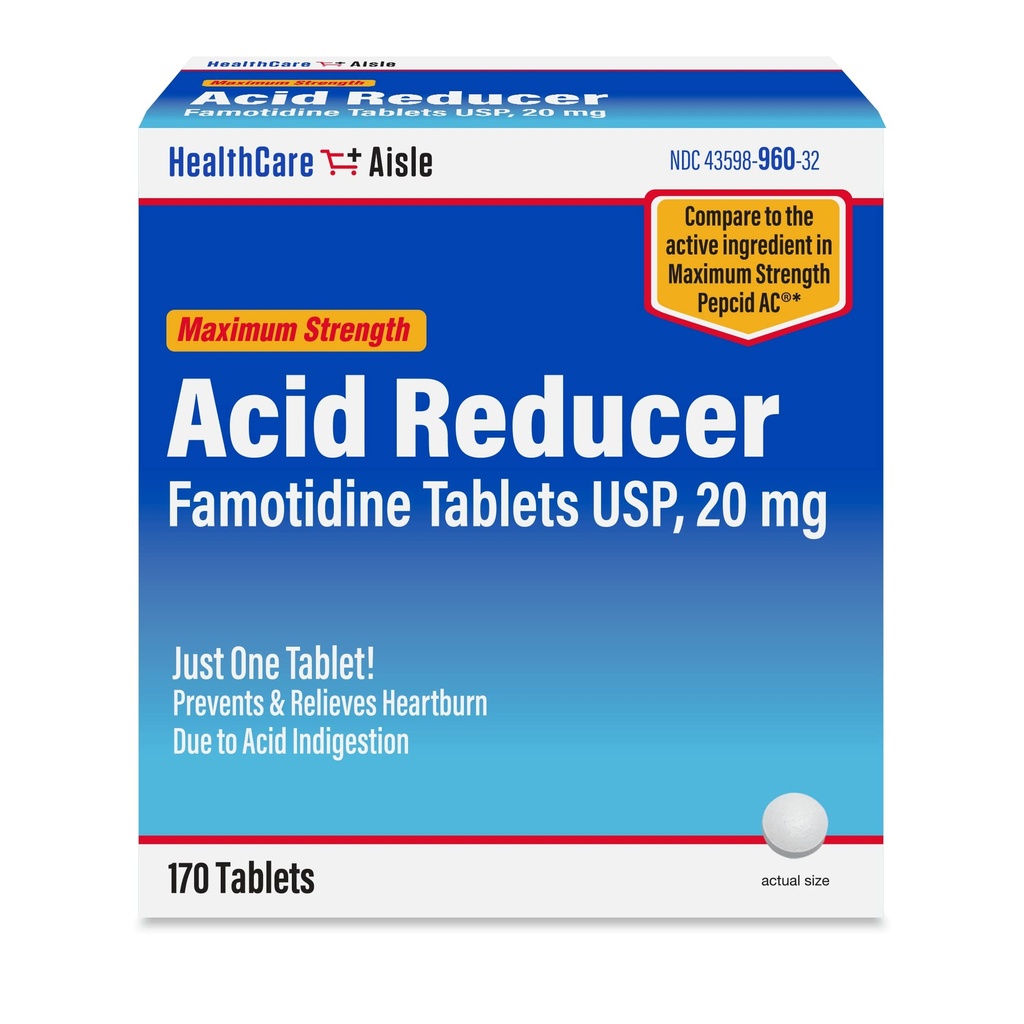 HealthCareAisle Famotidine 20 mg, 170 tabletten, maximale sterkte zuur inductor, voorkomt en verlicht brandend maagzuur als gevolg van zuur indigestie