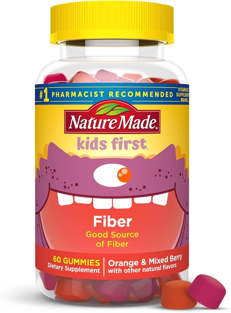 Nature Made Kids First Fiber Gummies, Fiber Supplement voor Digestieve Gezondheidsondersteuning, 60 Gummies, 30 dagen levering