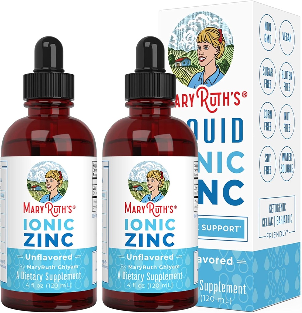 MaryRuth Organics, Ionic Zink Liquid Drops for Immune Support Unflavored 4oz.(120 ml) 2 Pack