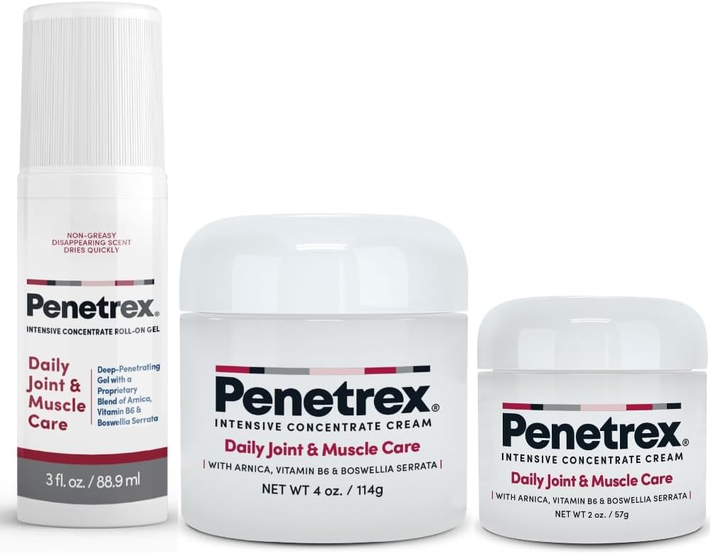 Penetrex Joint & Muscle Therapy Trio - Verzachtende comfort voor rug, nek, handen, voeten - Premium Geheel lichaam, Rub met Arnica, Vitamine B6 MSM & Boswellia - 2oz, 3oz, 4oz