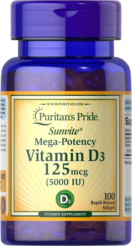 Puritan's Pride Vitamine D3, 5000 IE, 100