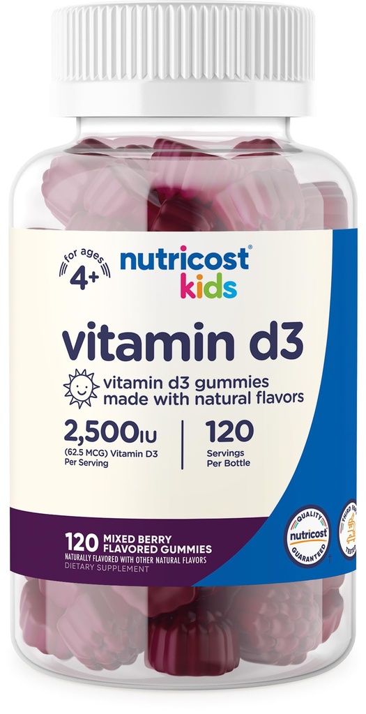 Nutricost Kids Vitamine D3 Gummies 2.500 IE (62.5mcg), 120 Gummies - gemengde Berry smaak