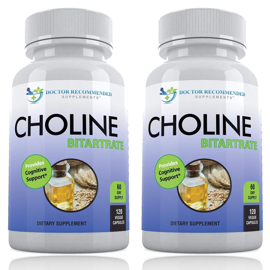 Premium Choline - 500 mg - 120 Veggie Capsules - Ondersteunt Cognitive Health, Memory & More - 2 Pack