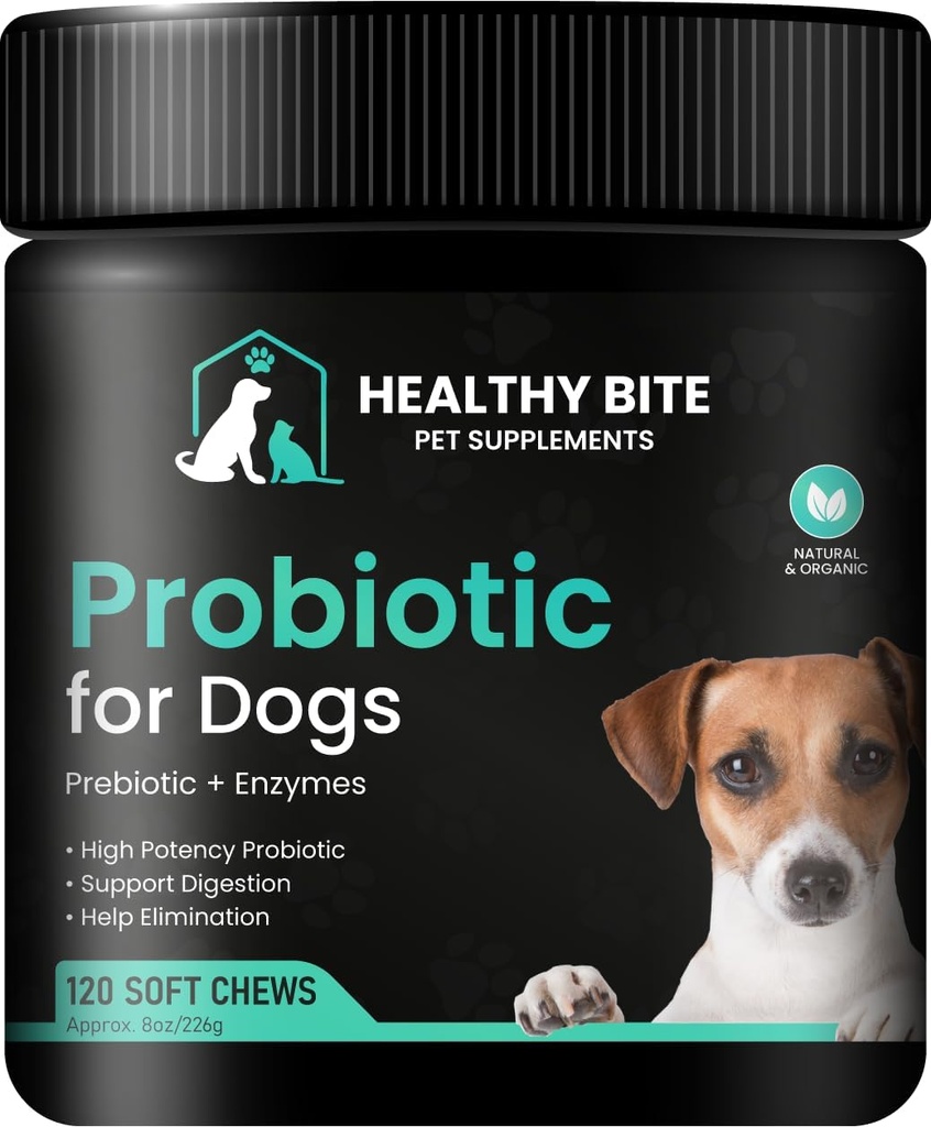 Gezonde Bite Probiotica voor Honden - Hondenprobiotica voor diarree, Gut Health en jeuken, 6 Verschillende Bacteriën, Honden Probiotica Kauwen - Prebiotica voor Honden - Made in USA - 120 Tellen