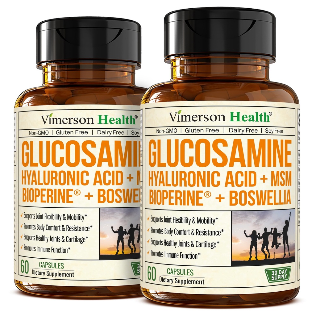Glucosaminesulfaat met Hyaluronzuur, Boswellia, Black Pepper & MSM-supplement, 5-in-1 Joint Supplements for Men and Women 