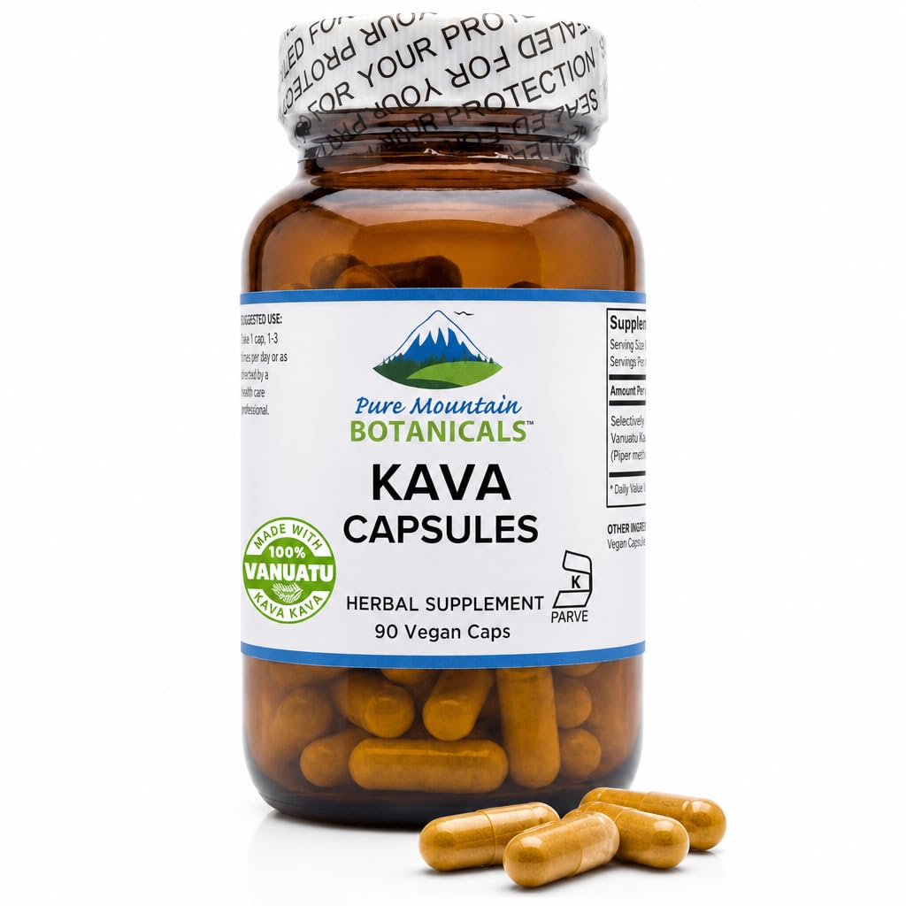 Pure Mountain Botanicals Kava Kava Capsules - 90 Kosher Vegan Caps met 400mg Wild Vanuatu Kava Root Extract