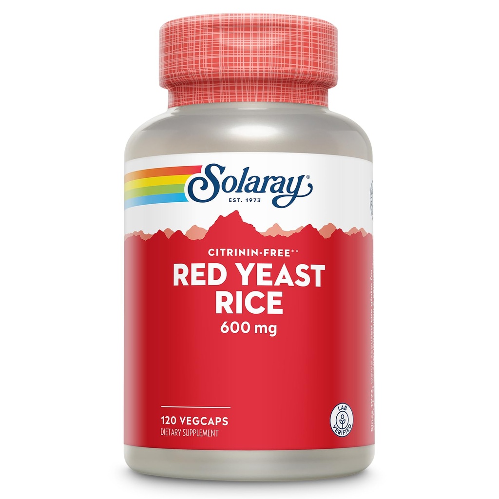 SOLARAY Red Gist Rice 600mg System Support, Non-Ir emittered & No Citrinine, Lab Verified, 120 VegCaps